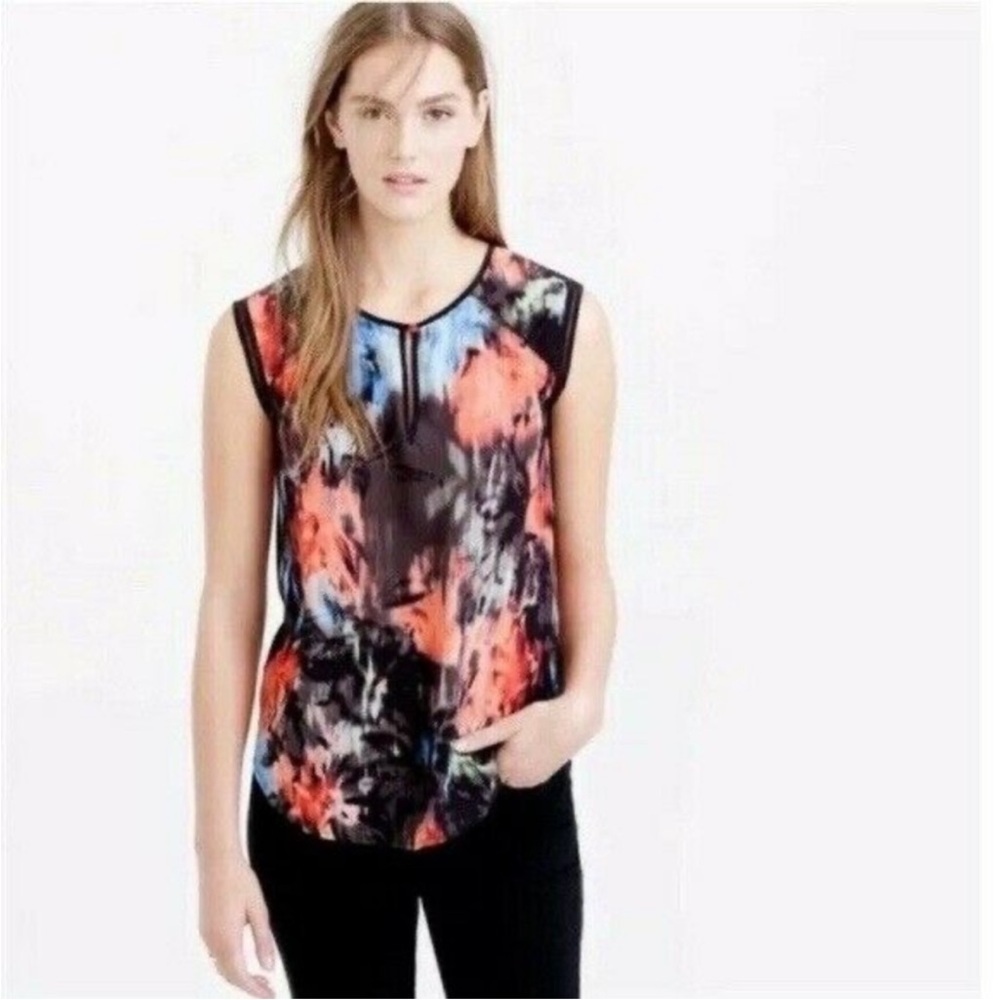 J. Crew Keyhole Silk Shell in Floral Splash - Picture 12 of 12